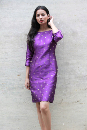 Purple Raw Silk Pencil Dress