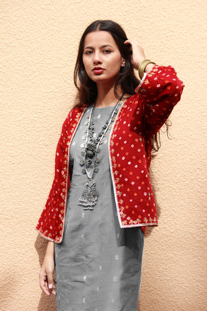 Maroon Bandhani Hand Embroidered Kimono Jacket