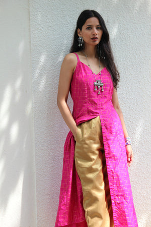 Fuchsia Pink Front Slit Maxi Dress