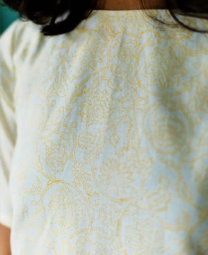 Pastel Yellow Hand Block Printed Maxi Dress and Pink Cotton Skirt - Mogra Designs
