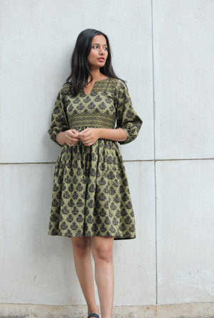 Olive Spring Fit And Flare Dress
