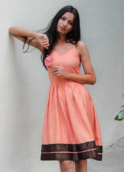 Vintage Style Coral Sundress with Sari Border by Mogra Designs