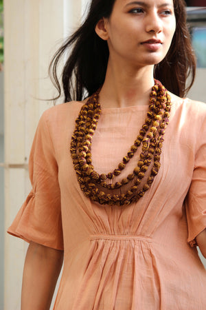 Gold and Brown Sari Bead Necklace By Qurcha