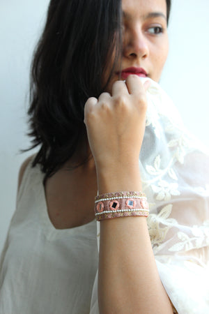 Peach Embroidered Bracelet By Qurcha