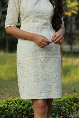 White Embroidered Pencil Dress