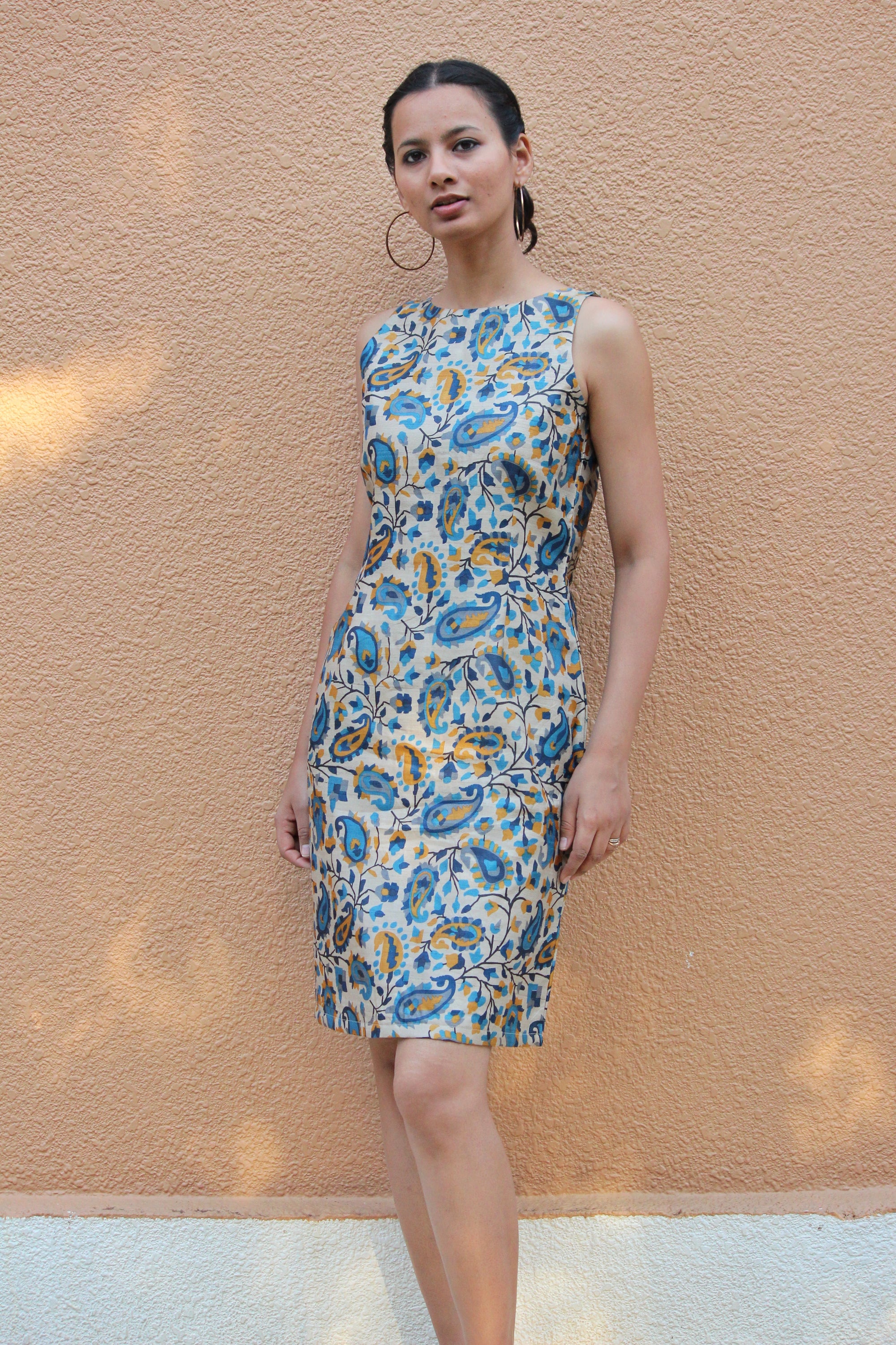 Blue Paisley Tussar Pencil Dress