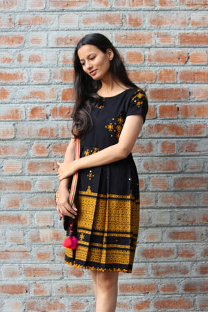 Black Mustard Handwoven Fit & Flare Wool Dress
