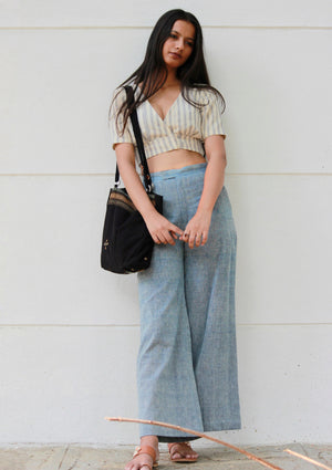 Organic Cotton Striped Crop Top and Blue Pants