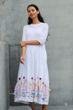 Flora Gypsy Hand Embroidered Midi Dress