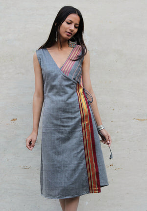 Grey Saree Wrap Dress