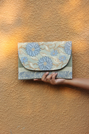 Grey Saree Envelope Clutch By Qurcha