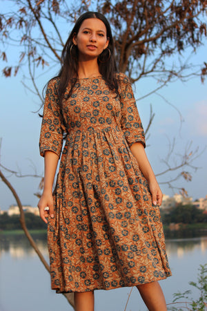 Cinnamon Ajrakh Fit and Flare Dress