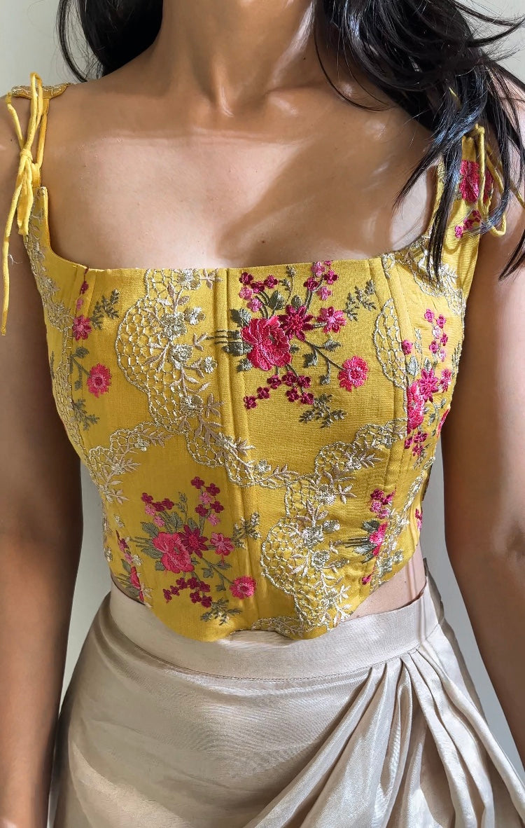 Marigold Embroidered Silk Chanderi Corset
