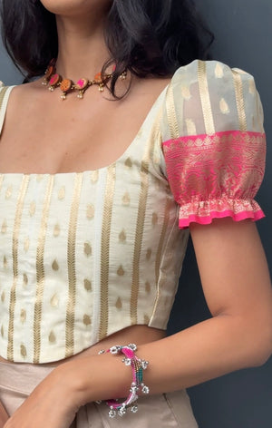 Cream Saree Corset With Sleeves