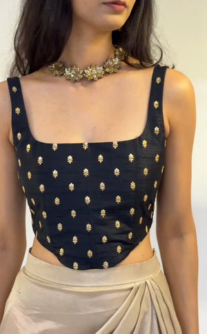 Black And Gold Embroidered Corset