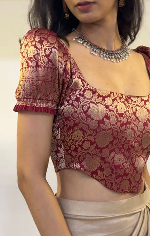 Cherry Gold Brocade Corset With Sleeves