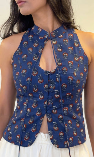 Cherry Blue Halter Top