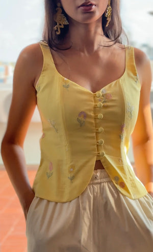 Butter Yellow Embroidered Corset Top