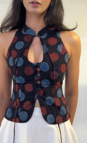 Ajrakh Polka Halter Top