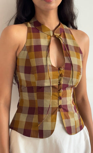 Melody Madras Check Halter Top