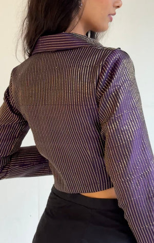 Purple Brocade Silk Cropped Blazer