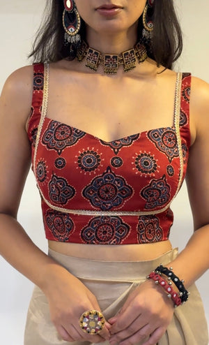 Maroon Ajrakh Backless Blouse