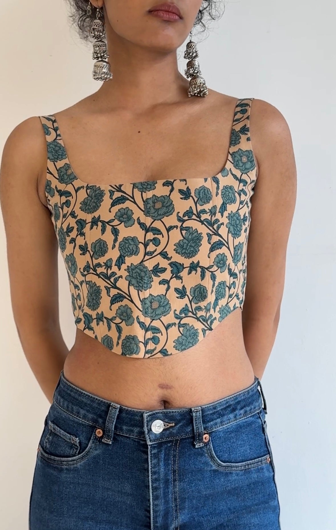 Blue Peony Cotton Corset