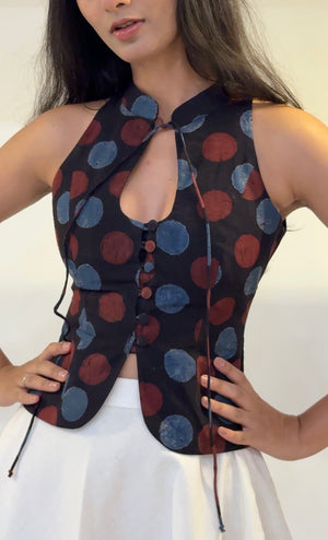 Ajrakh Polka Halter Top