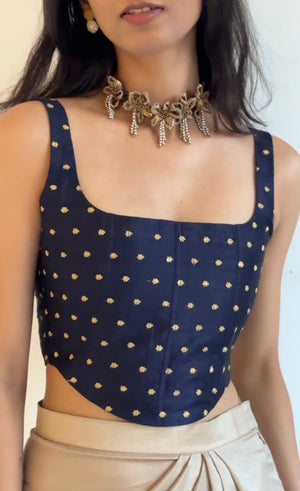 Navy Blue Embroidered Corset