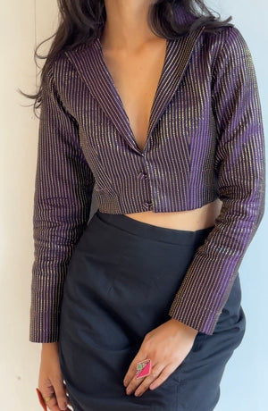 Purple Brocade Silk Cropped Blazer