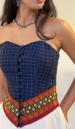 Blue Checkered Overbust Corset