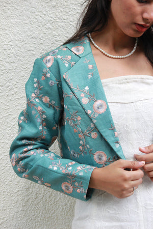 Nyx Tussar Embroidered Cropped Jacket