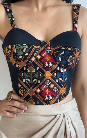 Black Patola Embroidered Bustier
