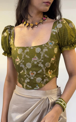 Mehendi Floral Corset With Sleeves