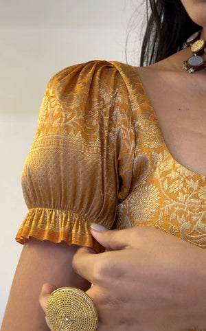 Mustard Gold Brocade Corset With Sleeves