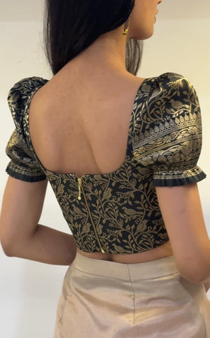 Black Gold Brocade Corset With Sleeves