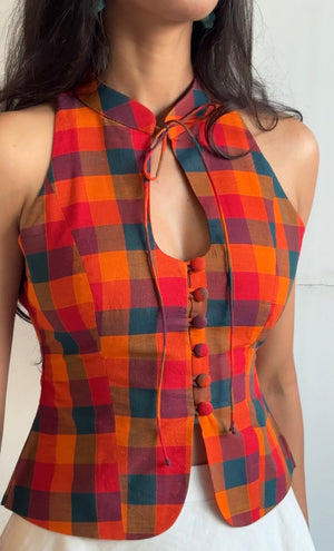 Ginger Madras Check Halter Top
