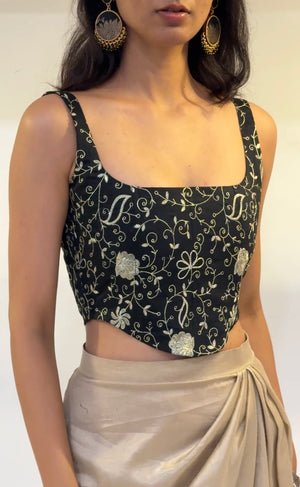 Black Floral Embroidered Corset