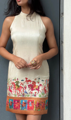 Ivory Kashmiri Halter Pencil Dress