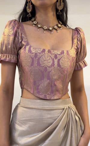 Dusty Pink Brocade Corset With Sleeves