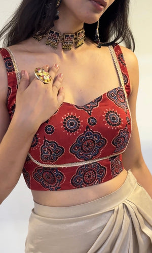 Maroon Ajrakh Backless Blouse