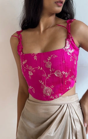 Rani Pink Embroidered Silk Corset