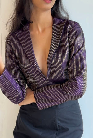 Purple Brocade Silk Cropped Blazer