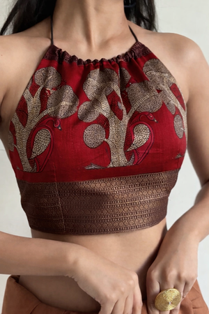 Red Bagh Halter Crop Top