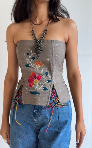 Grey Carnation Applique Corset