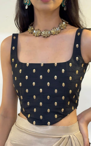 Black And Gold Embroidered Corset