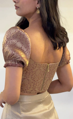Mauve Brocade Corset With Sleeves
