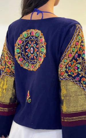 Blue Tribal Hand Embroidered Wool Jacket