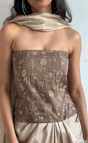 Saanjh Organza Embroidered Strapless Corset