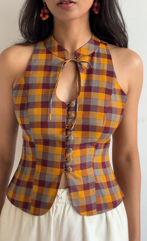 Autumn Madras Check Halter Top